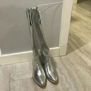 SOLD...Elegant Silver Heeled Boots for Women